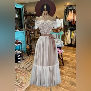 Off Shoulder Lace Patchwork Mesh Dress